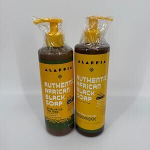 Lot of 2 Alaffia Authentic African Black Soap Eucalyptus Tea Tree 473ml/16 Fl Oz